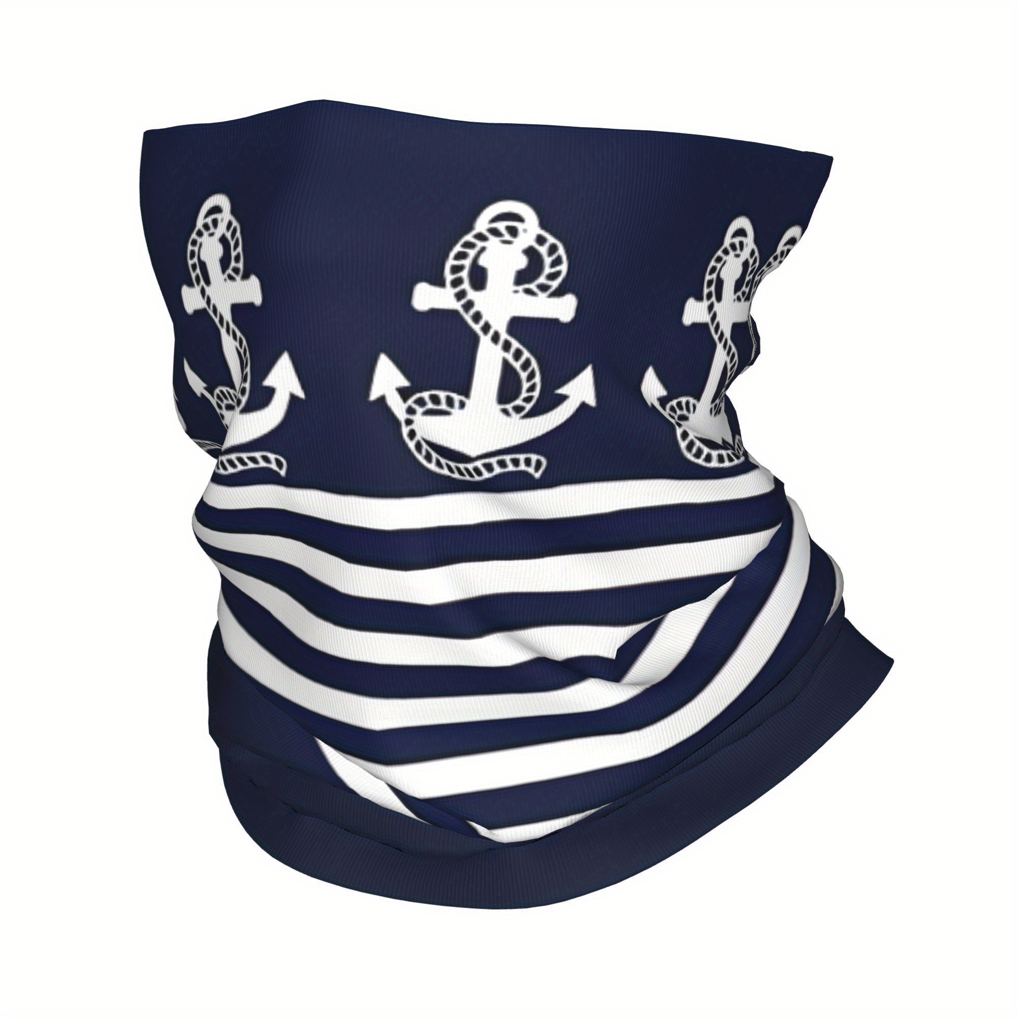 

Bandana à Thème Bleu Marine & Rayé Blanc avec Motif - Couvre-Cou Polyvalent & Écharpe pour la Randonnée, la Moto & Port Toutes , Mélange de Polyester Respirant, Lavable à