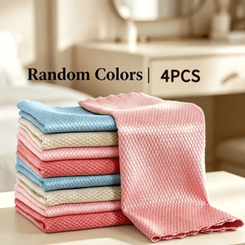 TEMU 4pcs Magical Cleaning Cloths, Random Colors, Designed To Remove Water Stains And , Wipe Glass Mirrors Without Leaving , , Suitable For Kitchen