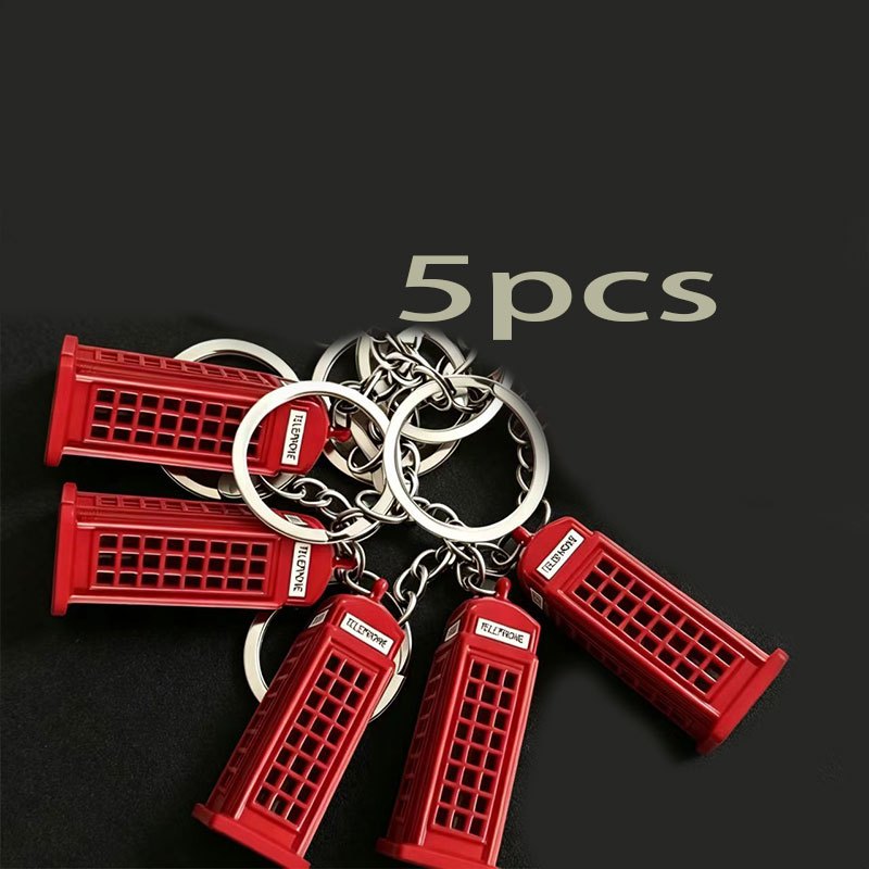 TEMU Lot de 5 porte-clés cabine téléphonique sur le thème de - Pendentif cabine téléphonique rouge vintage en métal moulé, convient pour , la
