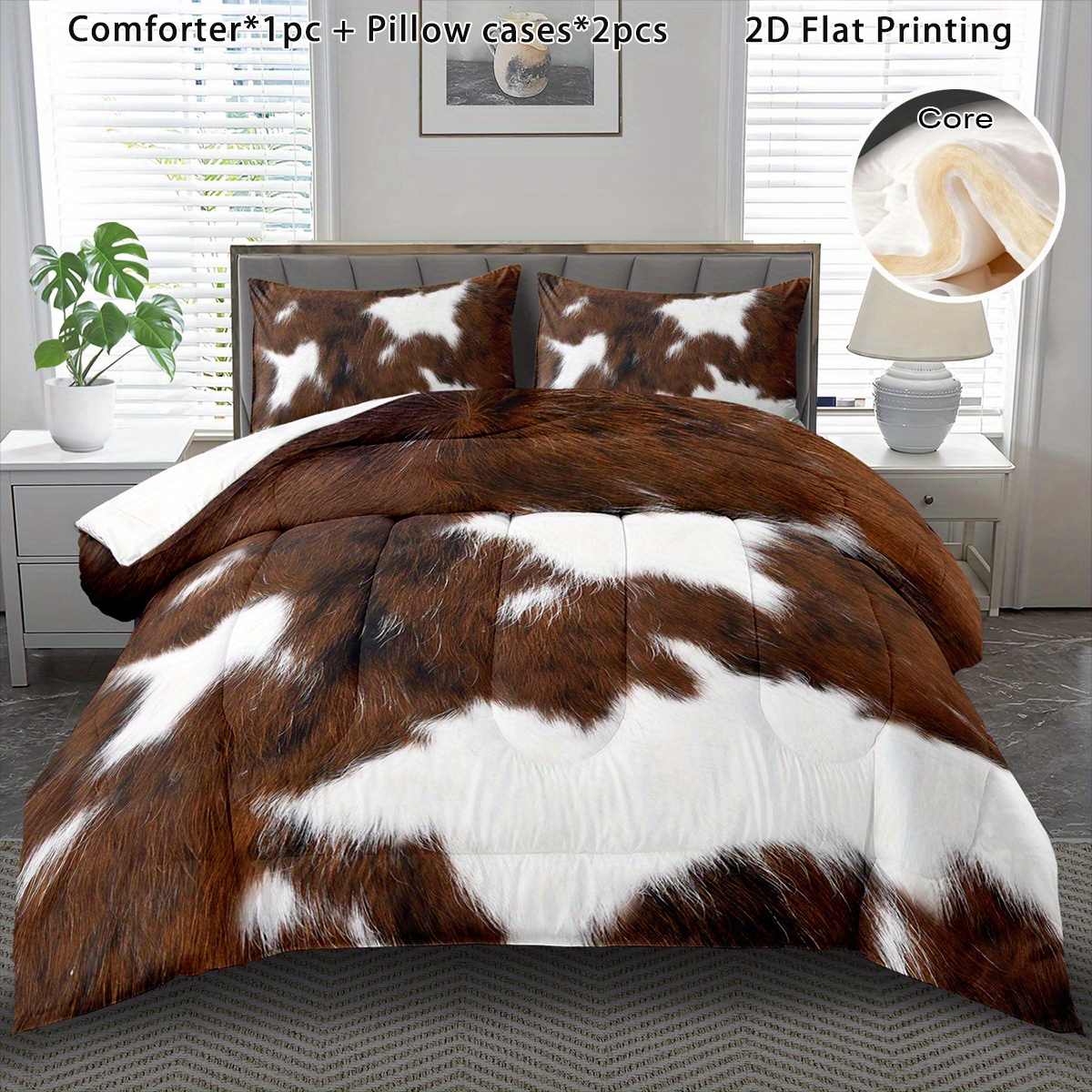 TEMU 3pcs Bedding For Winter Featuring A Cow , A Cozy And Stylish Look. This Cartoon Boho Soft Bedding Makes A Great Halloween Gift, And Is Ideal For