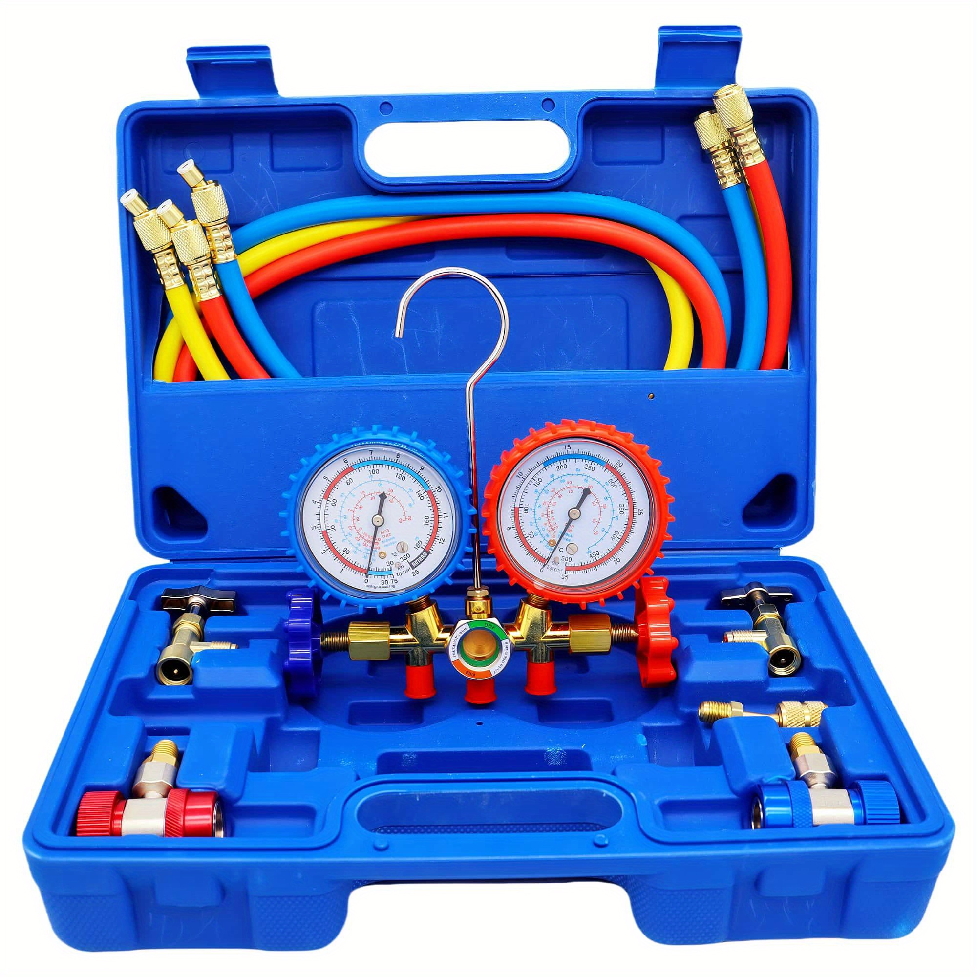 TEMU Ac Manifold Pressure Gauge Group, R134a, R12, R22, R404a, 3-channel Automotive Ac Pressure Gauge Group, Anti-vibration Pressure Gauge Hose