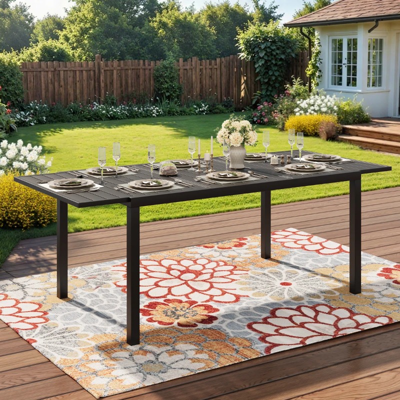 Expandable Outdoor Dining Table for 4 to 8 People, Extendable Patio Dining Table Ideal for Deck, Backyard, Lawn And Poolside
