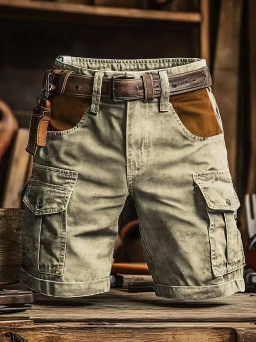 mens cargo shorts summer multi pocket outdoor casual pants loose straight durable youth length trousers fashion versatile workwear shorts side seam pockets no belt breathable