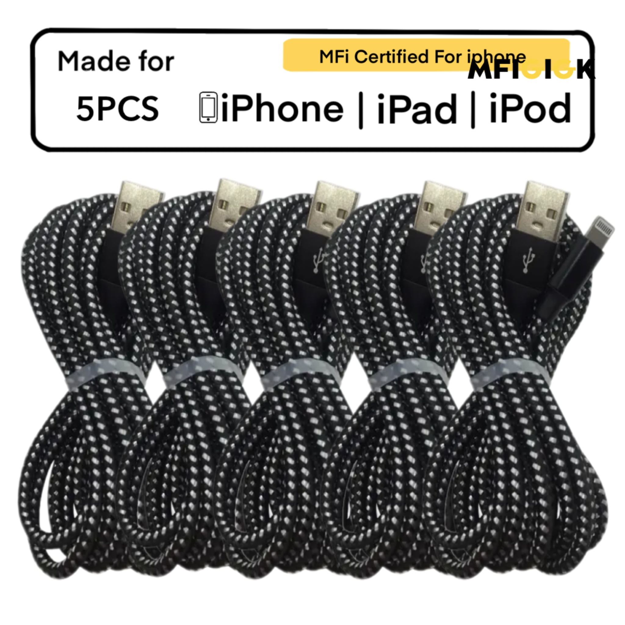 TEMU Câble Lightning MFIGlGK MFi pour votre iPhone - Charge rapide du salon. Le nylon tressé aux nœuds, gardant les appareils prêts pour un usage .