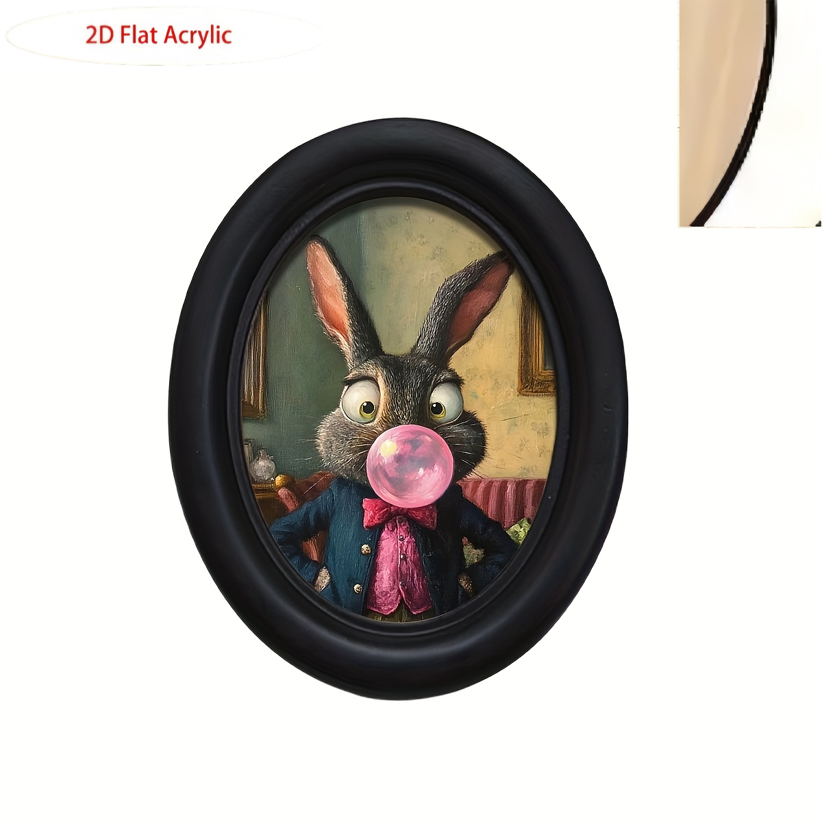 TEMU 2d Flat, 2d Flat Print, 1pc Vintage Rabbit Gum Wooden Wall Decor - Oval Wall Hanging Ornament, Wooden Artwork, Suitable For Home, Office, And