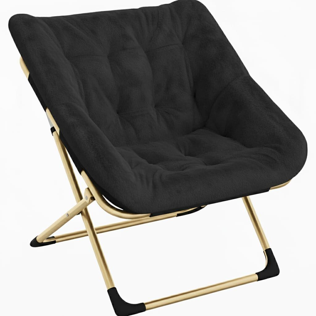 Cozy Accent Lounge Chair With A Black Faux Fur Design And A Sturdy Metal Frame, Complete With A Footstool, Perfect For Your Bedroom Or Living Room, And Requires No Assembly