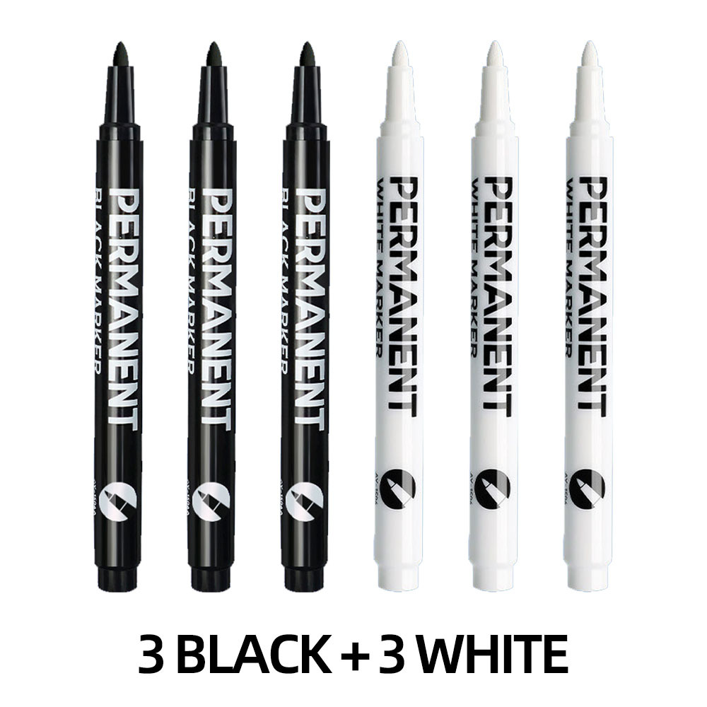 Image of Black White Paint Pens Marker Permanent Waterproof Inks 2mm Tip For Metal Wood Canvas Fabric Plastic Tire Glass