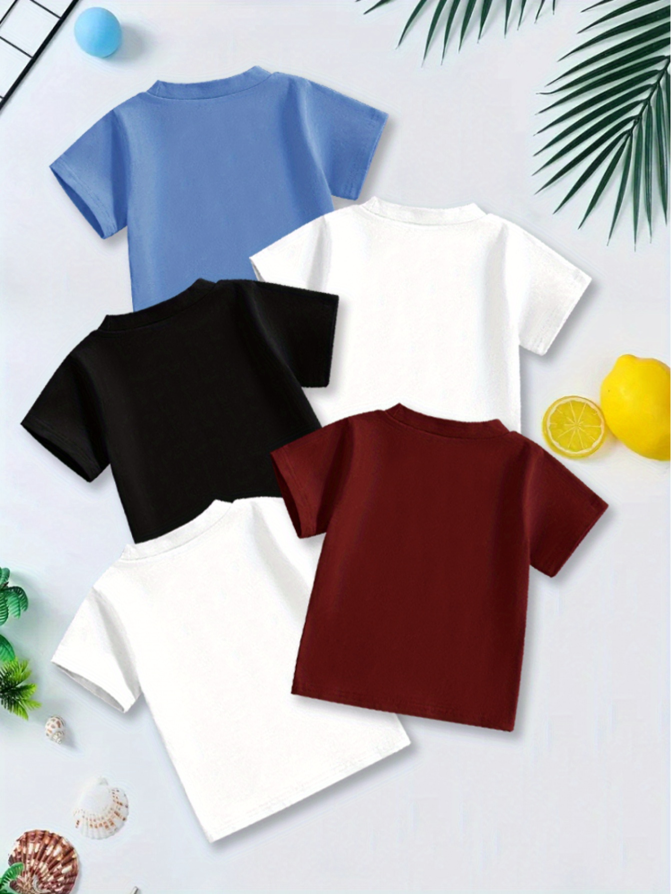 5pcs Boys' Trendy Stuff Casual Crew Neck T-Shirts