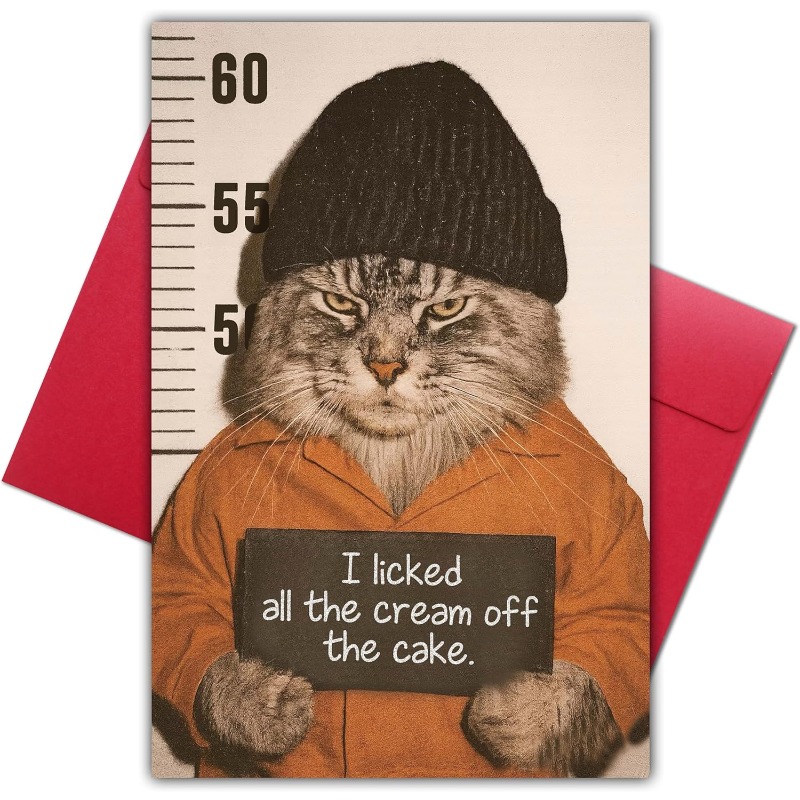 TEMU 1pc Greeting Card And Envelope, Happy Birthday Cat Theme Card For Him Her, 'i Licked All Off The Cake' Funny Birthday Gift Card For Cat Lover