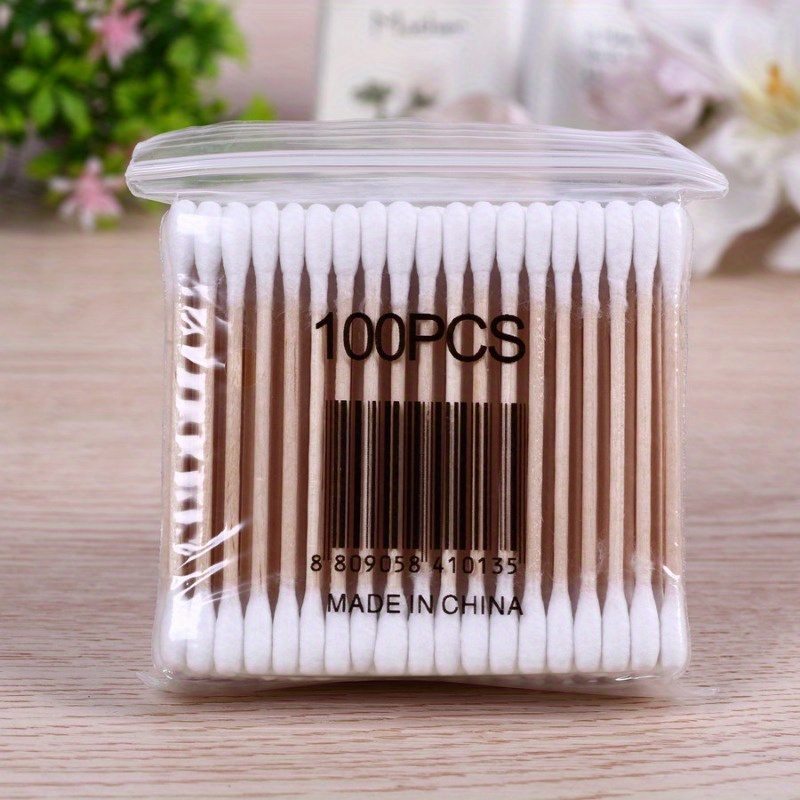 TEMU Double-headed Cotton Swabs Household Round Disposable Ear Cleaning Cotton Swabs, Makeup Wooden Stick Cotton Swabs, Multi- Tools, Makeup Tools,