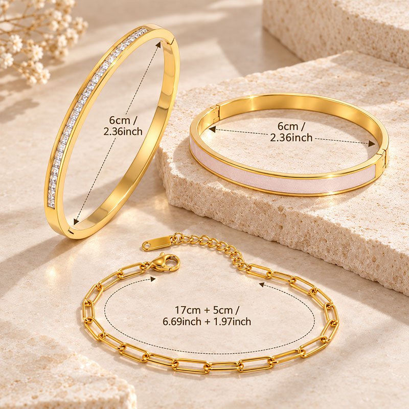Women's 3pc Gold-Tone Bracelet Set with Sparkling Stone Bangle