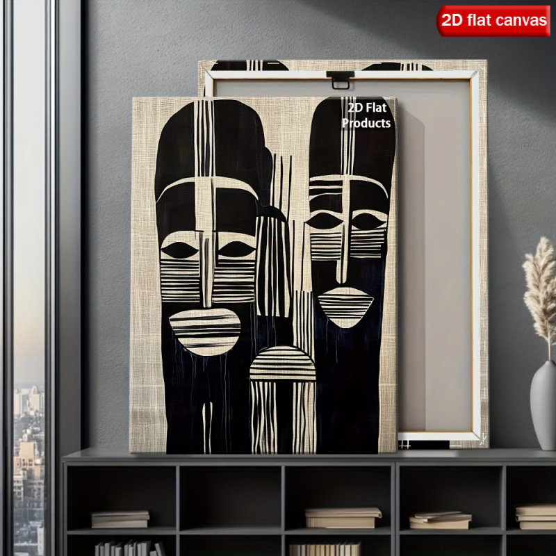 2d flat 2d flat a large african style wall decoration jean   style black and white abstract african mask modern minimalist black   decor suitable for bedrooms and offices this large wall decoration features a canvas wood frame and edge