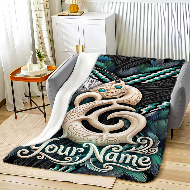 TEMU Maori Art Pendant Custom Name Blanket Cozy Flannel Blanket Soft Warm Lightweight For Sofa Bed Office And Travel Ideal Gift Choice