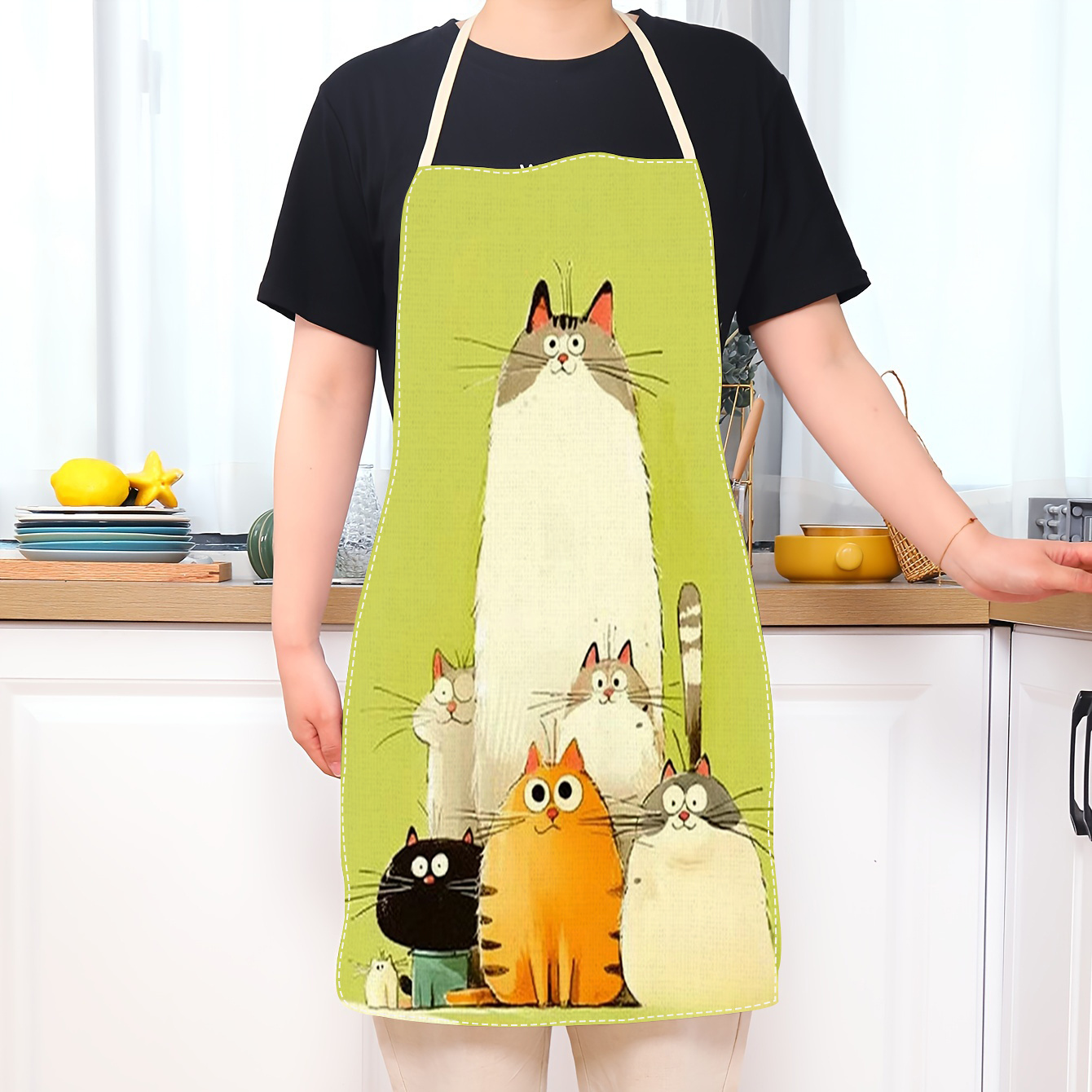 

1pc Print Linen Apron, Unisex Kitchen Apron, Comfortable Breathable Linen Fabric, Stain-resistant, Easy To Clean, And Stylish, Woven Linen Material