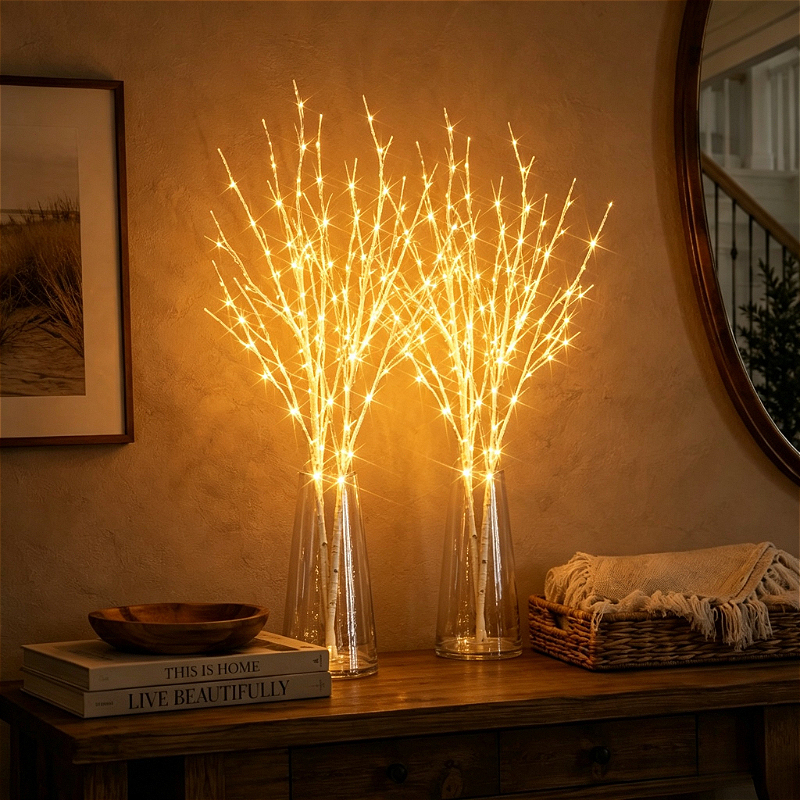 TEMU 2 stuks Glowende Berkentak Decoratieve Verlichting - Witte Takken/Bruine Takken, Gesimuleerde Kunstmatige Takken, Werkt op Batterijen, Geschikt