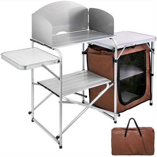 2 tier outdoor camping kitchen table portable cook table for bbq camping