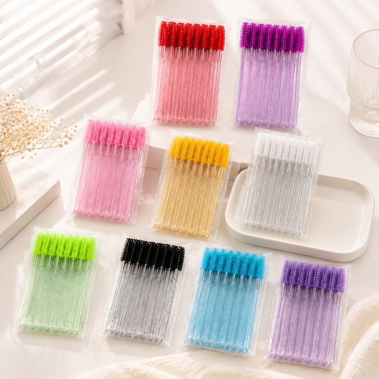 TEMU 110pcs Disposable Mascara Brush Heads, Random Color Eyelash And Eyebrow Brushes With Nylon Bristles, Abs Handles For Eyelash Extensions And