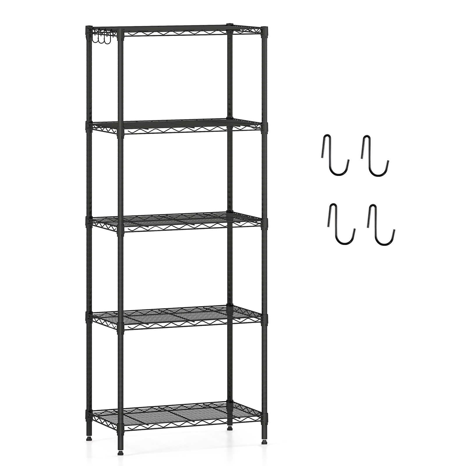 Image of Standing Shelf Units, 5-tier Wire Shelving Unit, Adjustable Heavy-duty Metal Storage Shelves With 4 Hooks, Storage Rack Organizer For Kitchen, Pantry, Garage, Basement