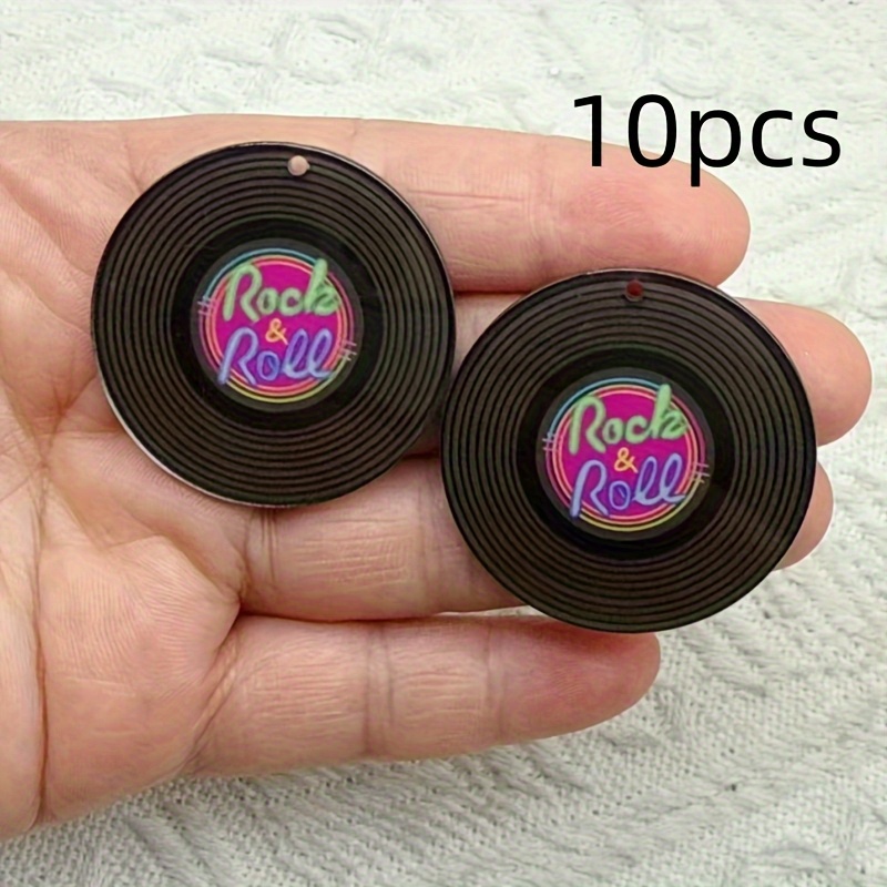 TEMU 10pcs de Pendentifs Ronds de Disque Vinyle Acrylique à Paillettes Adaptés pour et Ajouts de Porte-clés