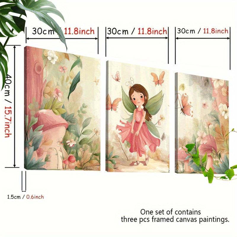 Framed 3pcs Fairy and Butterflies Wall Art