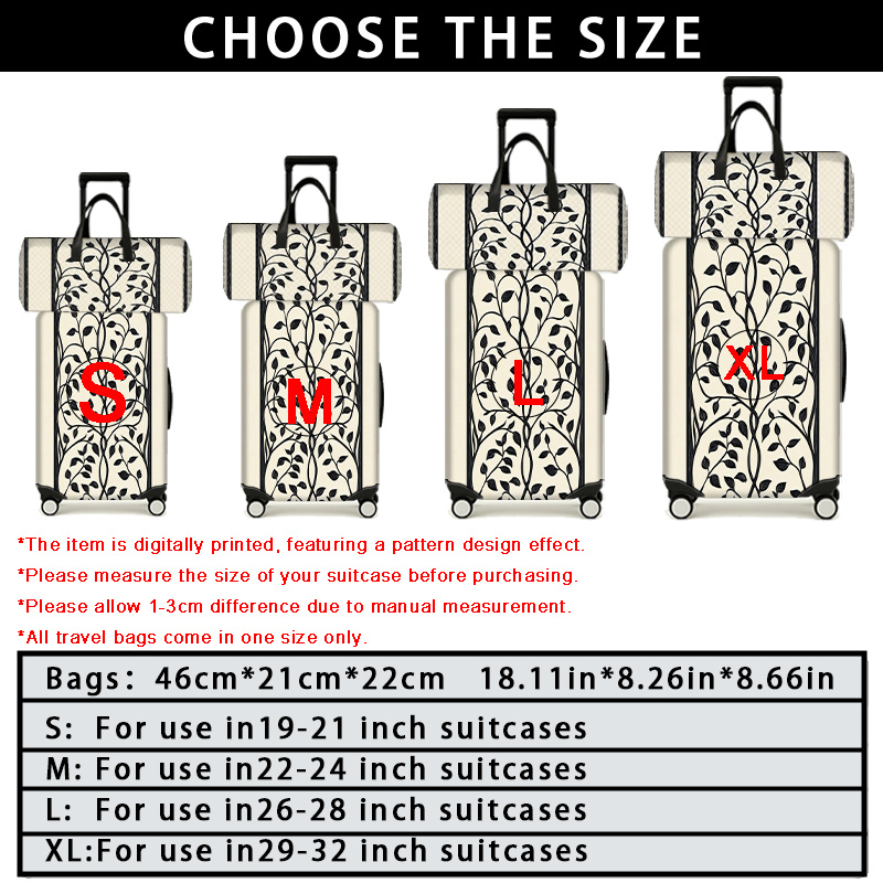 Artistic Black and White Vine Pattern Suitcase Cover & Travel Bag Set