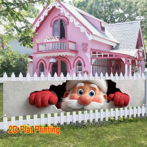 1pc flag large santa claus fence banner peel stick backing no durable outdoor indoor christmas decoration for lawn wall sided decor with hole cut