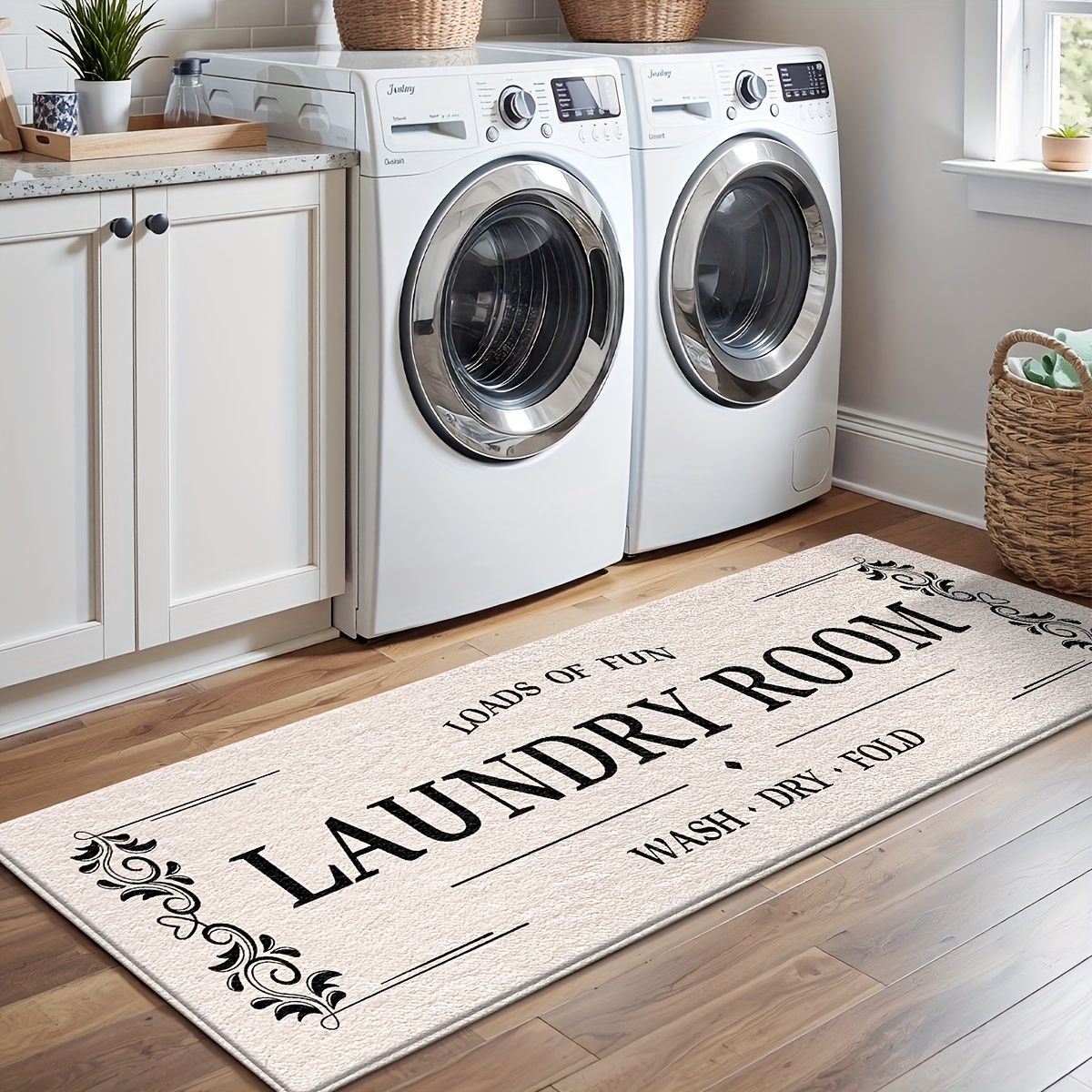 TEMU 1pc Fashionable Thickened Laundry Room Simple Long Runner Mat, Kitchen Mat, Household Long Runner Laundry Room Absorbent Non-slip Kitchen Mat,