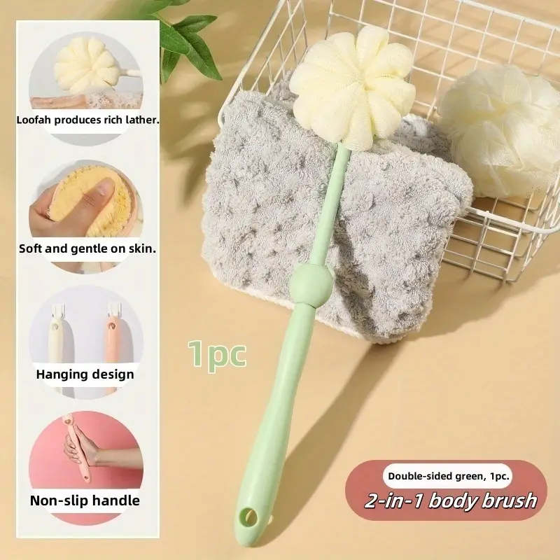 2 in 1 long handle shower brush luffa sponge with bear grip soft dense bristles anti slip hanging design for gentle exfoliating back scrub ergonomic bath shower tool shower accessories bathing accessory bathroom decor body scrubber hygienic material personal hygiene Product details 19