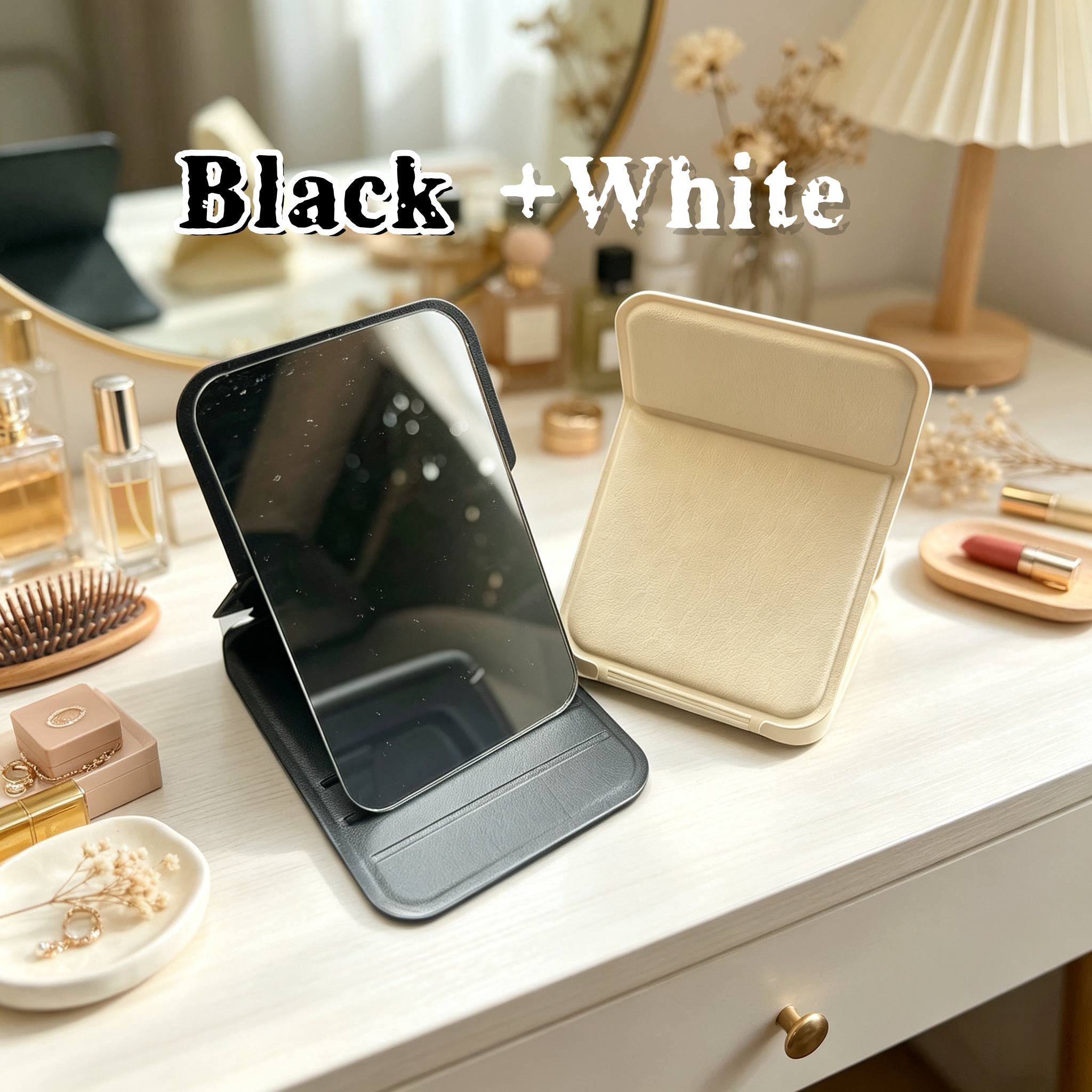 TEMU de Maquillage Pliable et Portable, Surface en Verre HD, Support Pliable, de Retouches Piles pour Voyage, Maison, Bureau, Dortoir, Unisexe pour
