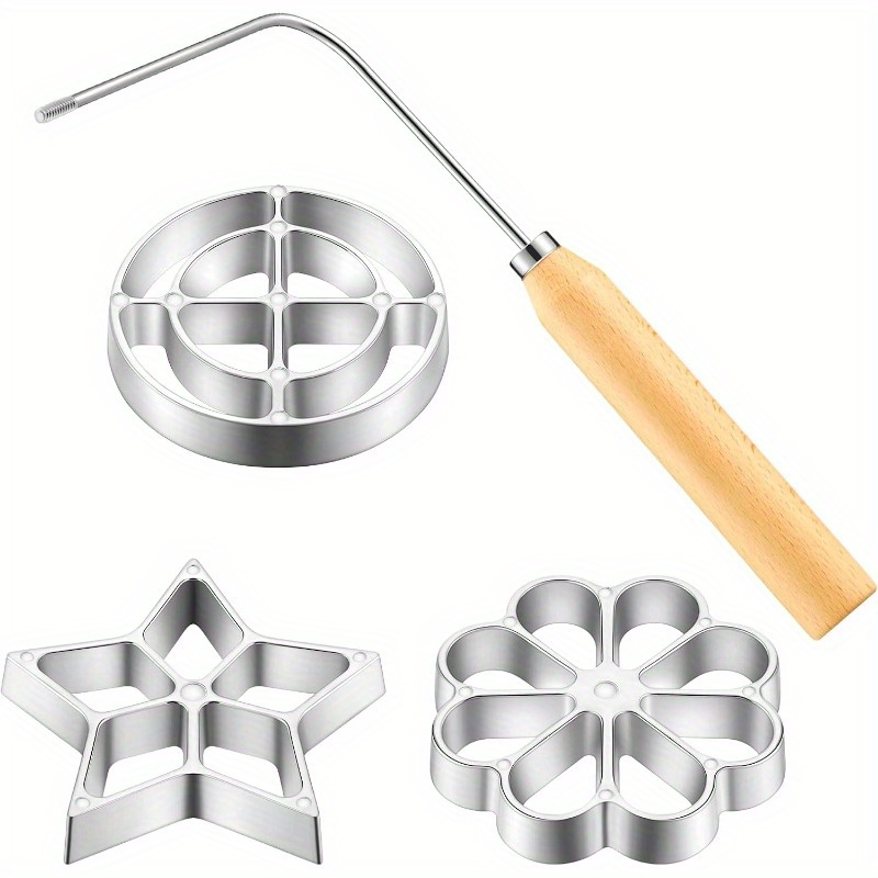 TEMU [detachable] 4 Pack Rosette Iron Molds Set, Stainless Steel Rosette Iron Mold Set With Handle - Metal Waffle Molds Waffle Molds Funnel Cake Ring