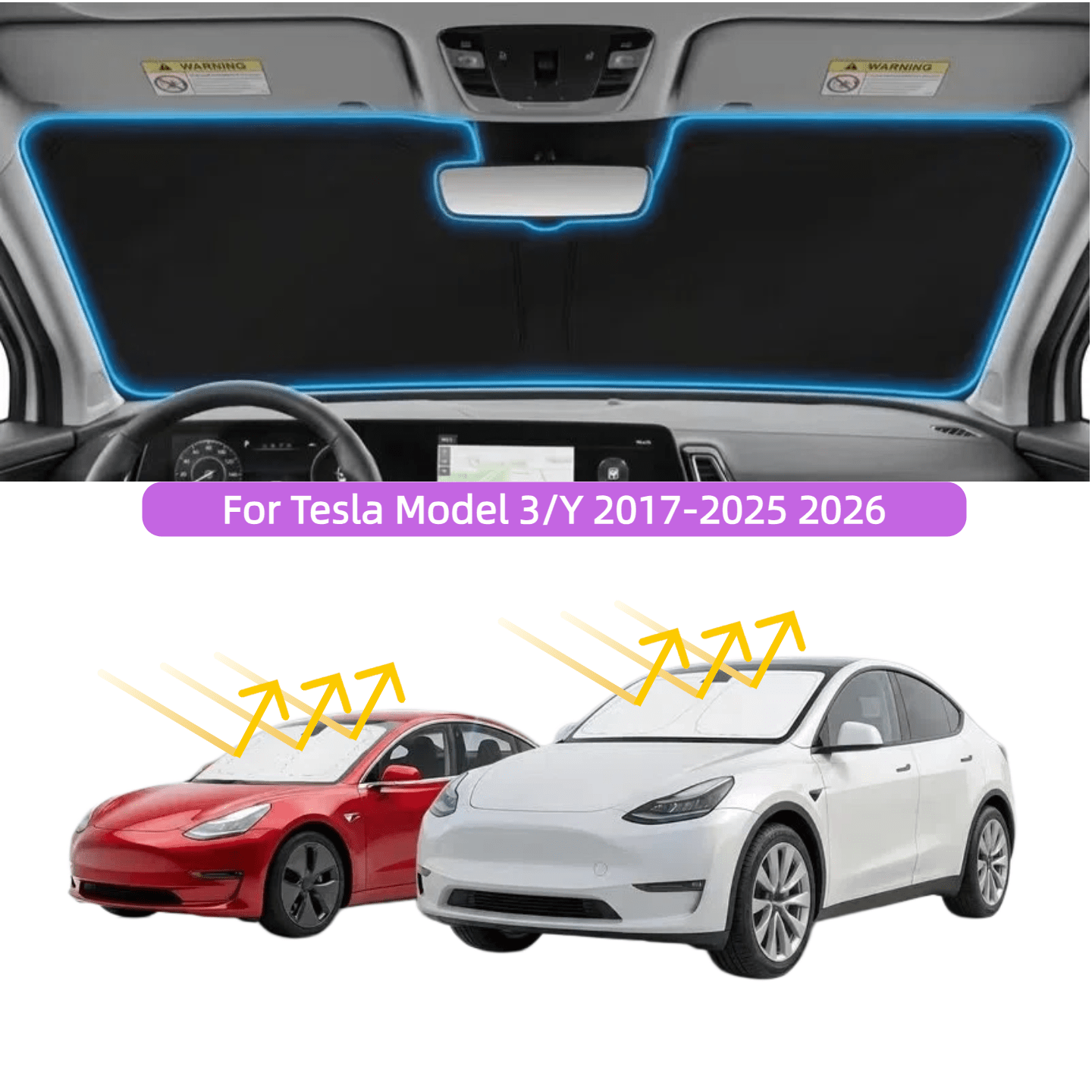 TEMU Windshield Sun Shade For For And Model 3 Additions 2017-2025 2026, For Sunshade For Car Windshield, Model 3 Sunshade Heat Shield And For Front