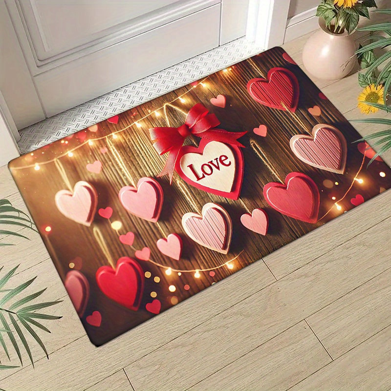 

Valentine's Day Love-themed Flannel Rug - 1pc, & Absorbent, Non-slip, Machine Washable For Living Room, Bedroom, Kitchen, And Laundry Decor