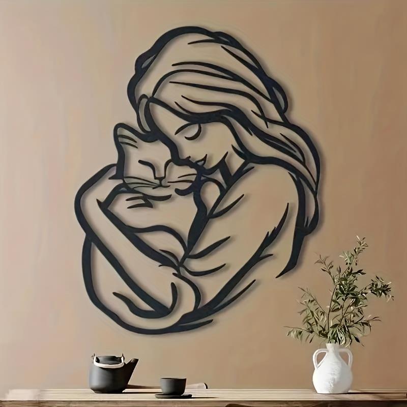 TEMU [2d Flat] Cat Lover Acrylic Wall Decor | Silhouette Of Woman Holding Cat, Ideal For Living Room, Bedroom, Or Home Office - Easy To Hang, Cat
