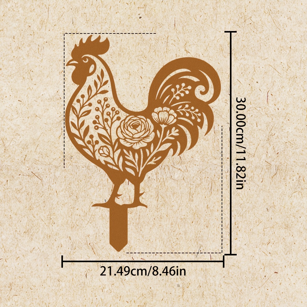 TEMU Piquet de jardin coq en métal 2D plat, 1 pièce : décoration de cour extérieure, décoration moderne de cour/clôture extérieure, art de cour en