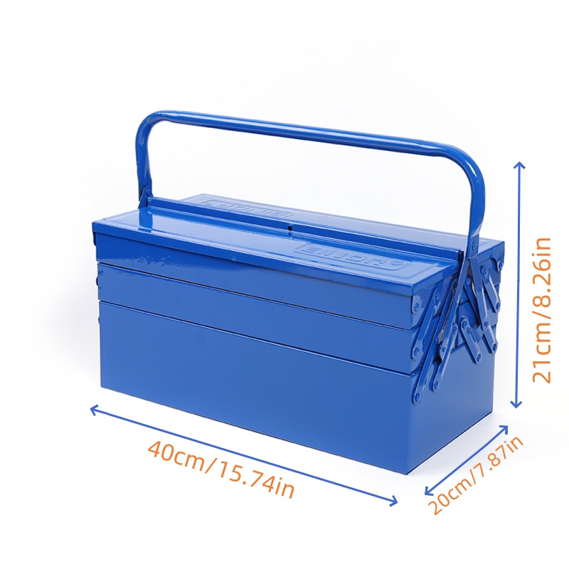 Caixa de Ferramentas Metálica Azul Durável com 5 Compartimentos - À Prova d'Água, Resistente a Óleo e Produtos Químicos, 400x200x210mm, Inclui Compartimento Principal e 2 Gavetas Removíveis para Organização Doméstica, Caixa de Armazenamento de Ferramentas detalhes 3