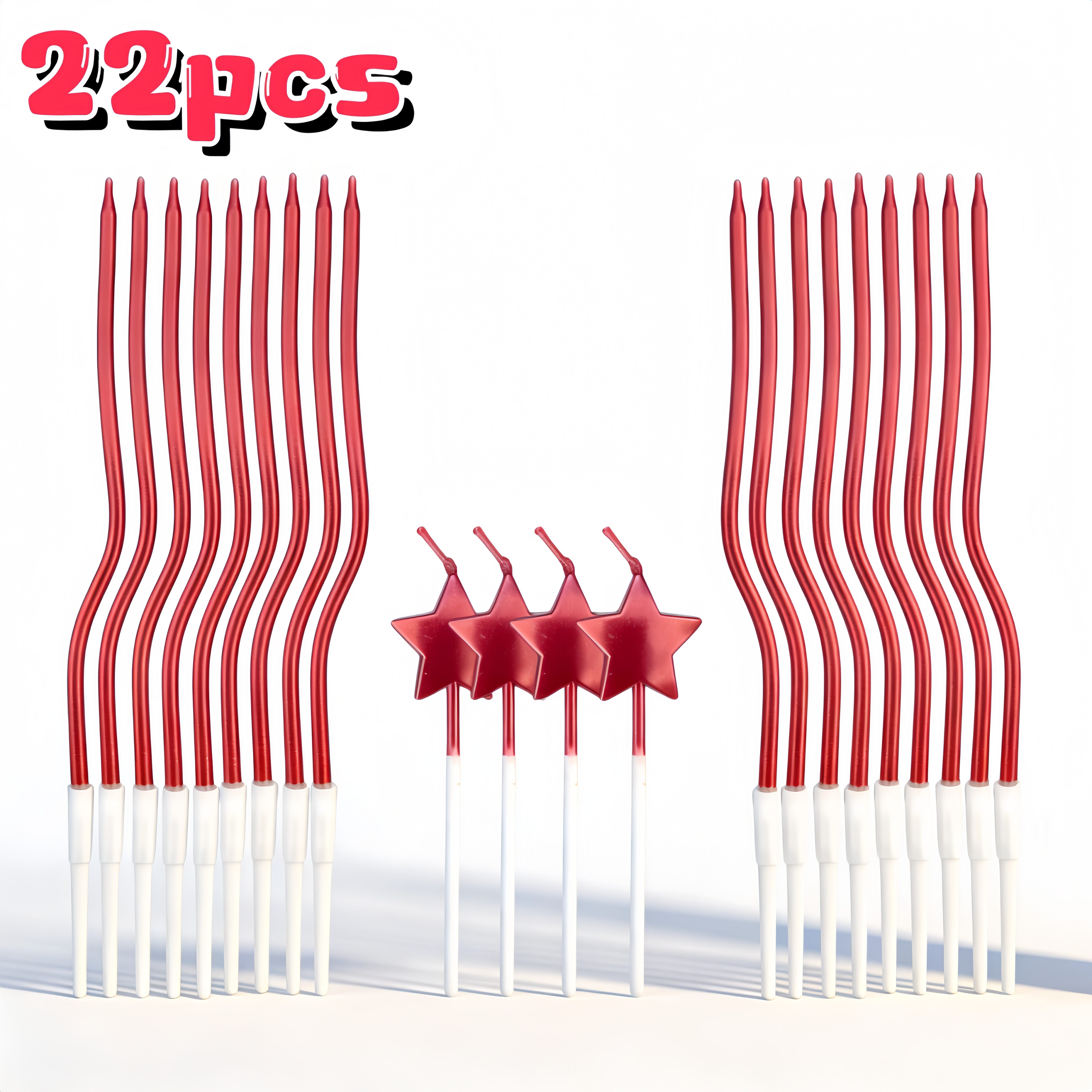 Image of 22pcs Red Candles Set, 18 Curved Candles & 4 For Party, Wedding, Birthday, Festival Decorations