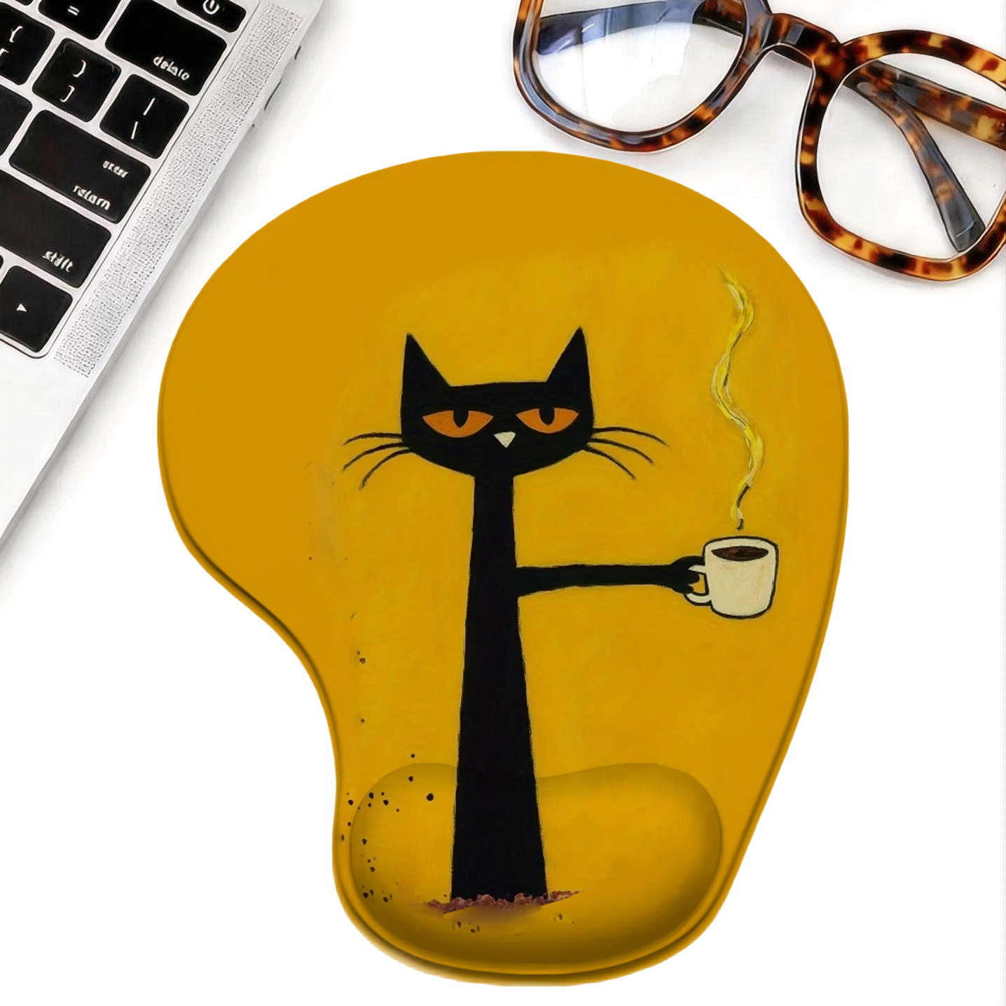 TEMU Mouse Pad & Desk Mat With Ergonomic Silicone Wrist Rest - Yellow Suitable For Women' Office, Instagram-themed Decor, Minimalist Computer Desk