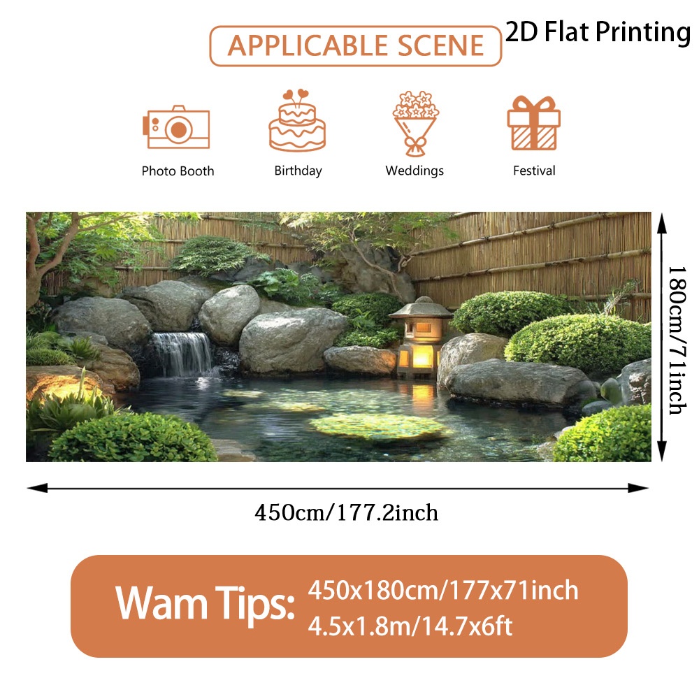 TEMU (2d Flat) 1pc Japanese Zen Garden Waterfall Garage Door Banner, , Polyester Fiber, Suitable For Decorative Fence, Courtyard, Garden Party,