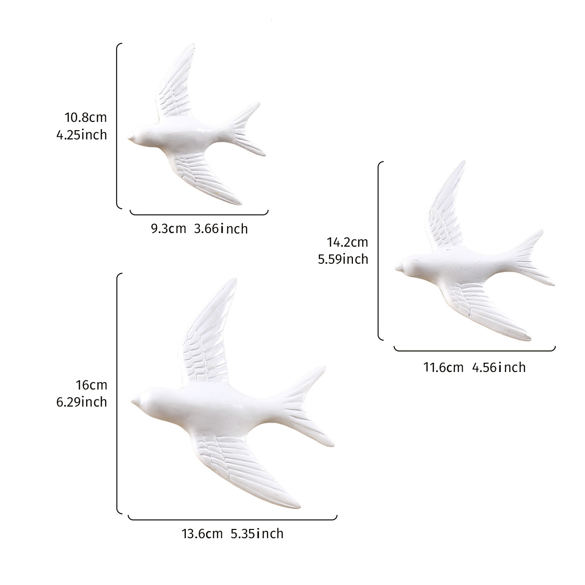 TEMU 3pcs, Modern Minimalist White Flying Bird Ornaments, Resin Material Wall Relief Decorations, Indoor Cozy Swallow Wall Art, Wall Decoration