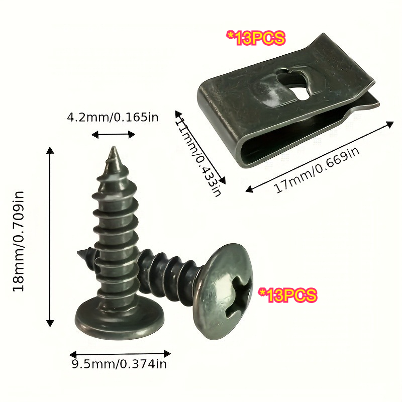 TEMU 26pcs Set: 13pcs U-clamp + 13pcs Screws, Automotive U-clamp Screw Kit, Car Clamping Components With Screws, Front Bumper Anti-collision Clamp,
