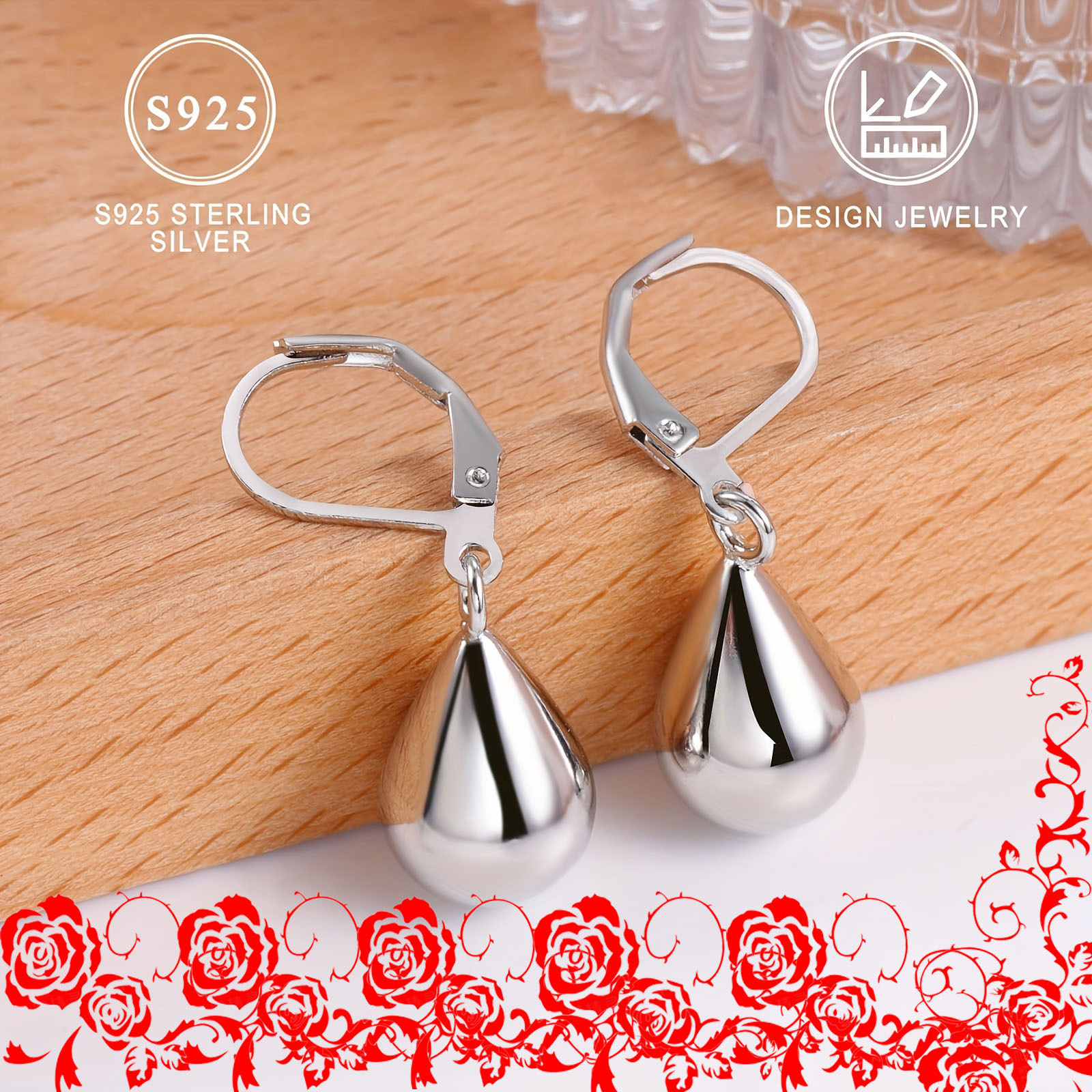Women's 925 Sterling Silver Teardrop-Shaped Earrings