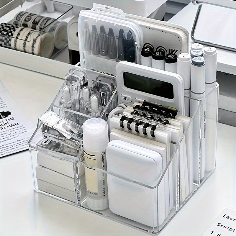Transparent Five-Compartment Pencil Holder for Desk
