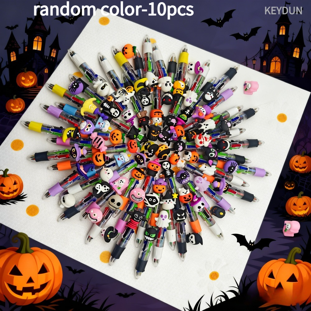 TEMU 10pcs Random Color Halloween Mini 4-color Ballpoint Pens, Cartoon Gifts, Fun Themed Writing Tools, Great For Stationery Lovers
