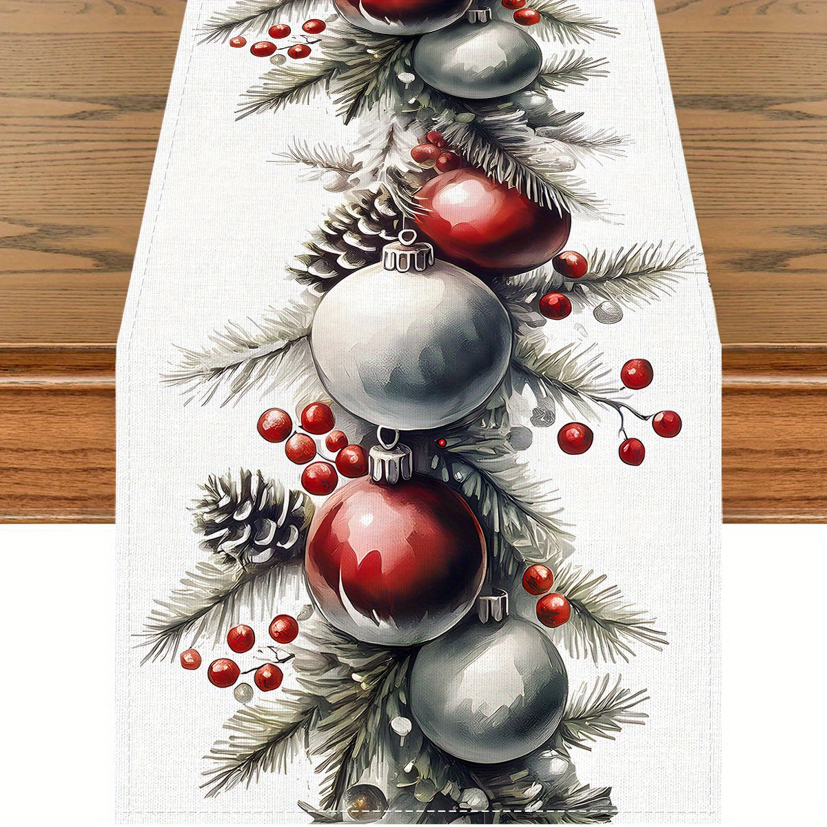 TEMU 1pc, Merry Christmas Table Runner, Christmas Ball Pattern Table Cover, Christmas Table Runner, Holiday Desktop Decoration Fabric Table Runner,