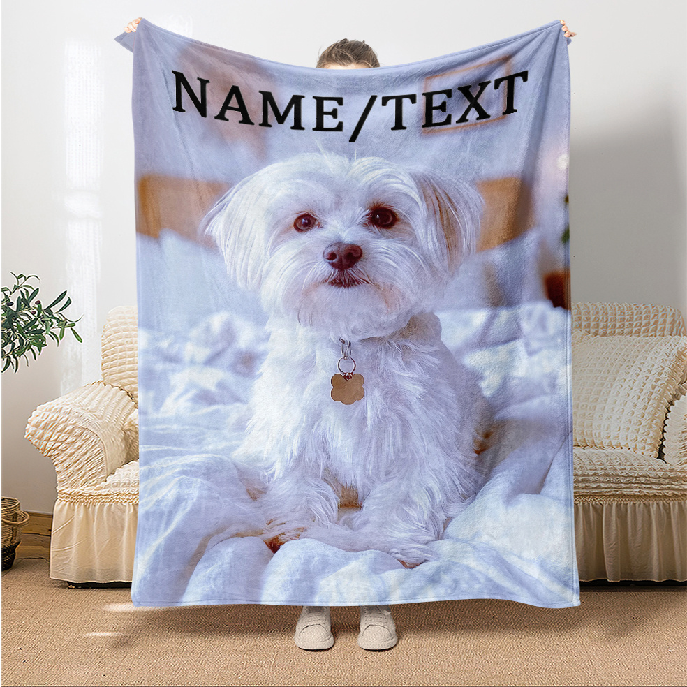 

Customizable White Dog Print Flannel Blanket - Soft Warm Lightweight Throw For Sofa, Bed, Office, Couch, Chair, Camping, Travel - Polyester, No Electricity Needed, Featherless - Adult Gift