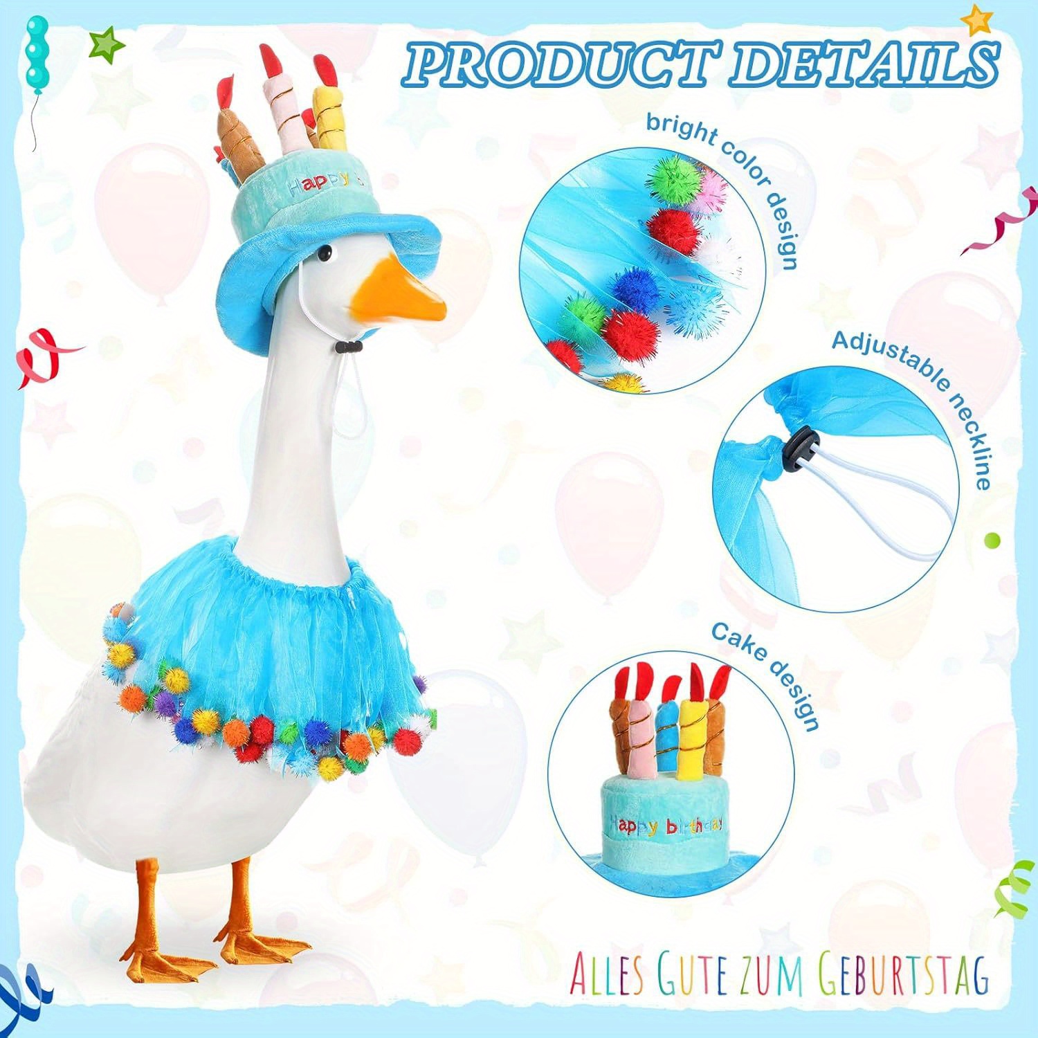 Happy Birthday Outfit Für Rasengans - Veranda-Gans-Kostüm Mit Kuchenhut Und Schal