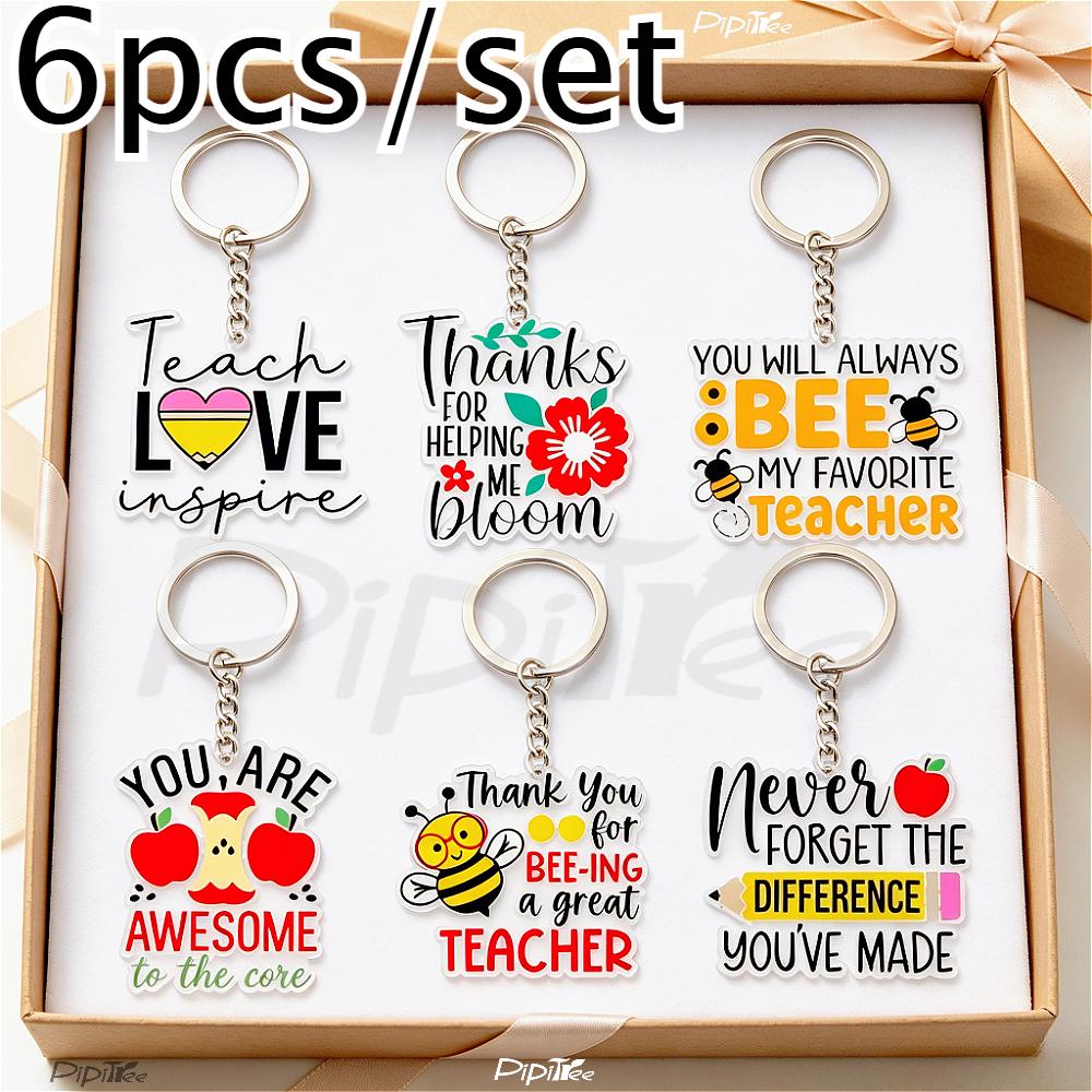 TEMU 6pcs Teacher's Day Keychain Set, Teacher's Day Commemorative Gift, Thank You Teacher, Unisex, Backpack Charm, Car Keychain, Suitable For Daily