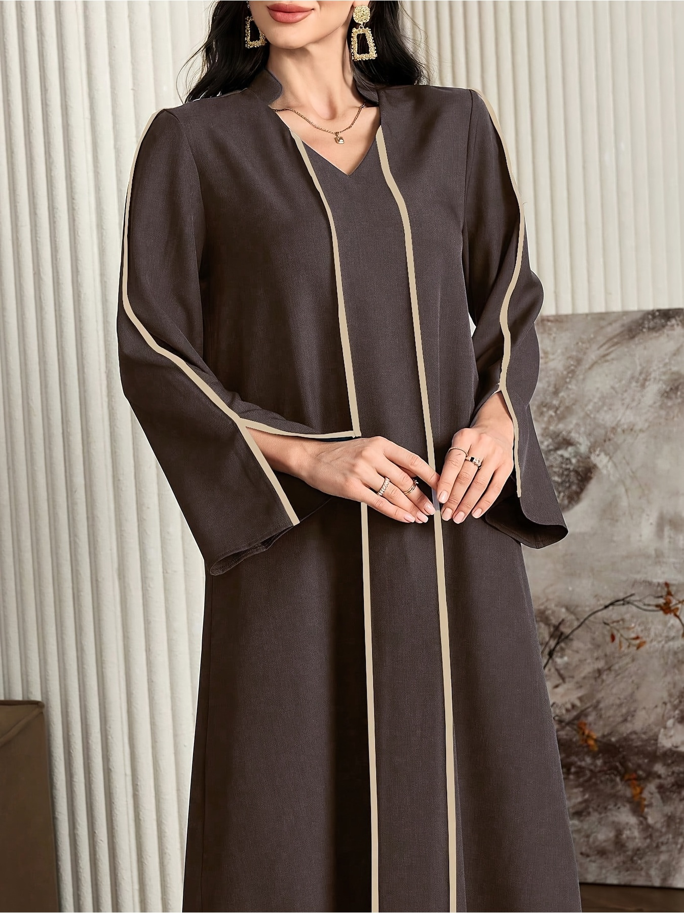 slim fit dress slacks Signature Stretch 3 Piece Abaya & Dress Set