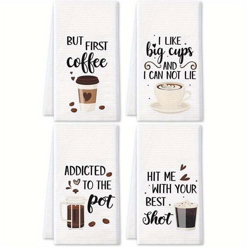 

4pcs 18*26inch Coffee Kitchen Towels Funny Dish Towels Coffee Bar Decor - Decorative Waffle Towels, Funny Hostess Gifts, Housewarming Gifts, Wedding Shower Gifts, Mom Gifts