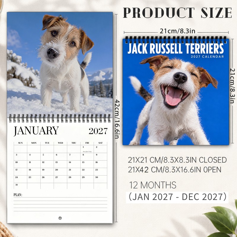 TEMU Terrier 2027 Wall Calendar Smiling Terrier Against A Sky Spiral-bound With Thick Paper And Marked Holidays Home And Office Organizer Halloween
